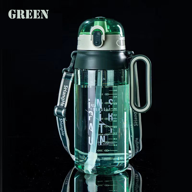 1600/2100ML Sports Water Bottle Outdoor Leak-proof Fitness Gym Training Straw Water Cup Shaker Bottle with Portable Handle